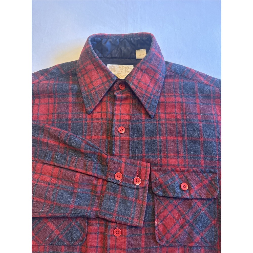 Vtg 60s 70s Sears Kings Road Buffalo Flannel Plaid Wool Shirt Jacket Mens Large